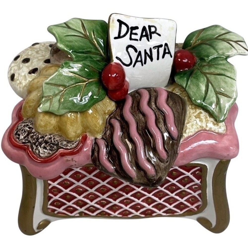 Fitz and Floyd Dear Santa Christmas Cookie Trinket Box w/ Mouse Figurine Inside